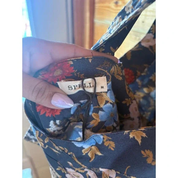 NWT Spell Flora Jumpsuit Mystic Navy Floral Wide Leg Boho Size M Cottagecore - Picture 9 of 11